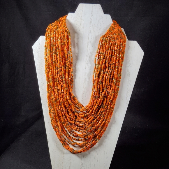 Orange Seed Beaded Necklace - Picture 1 of 5